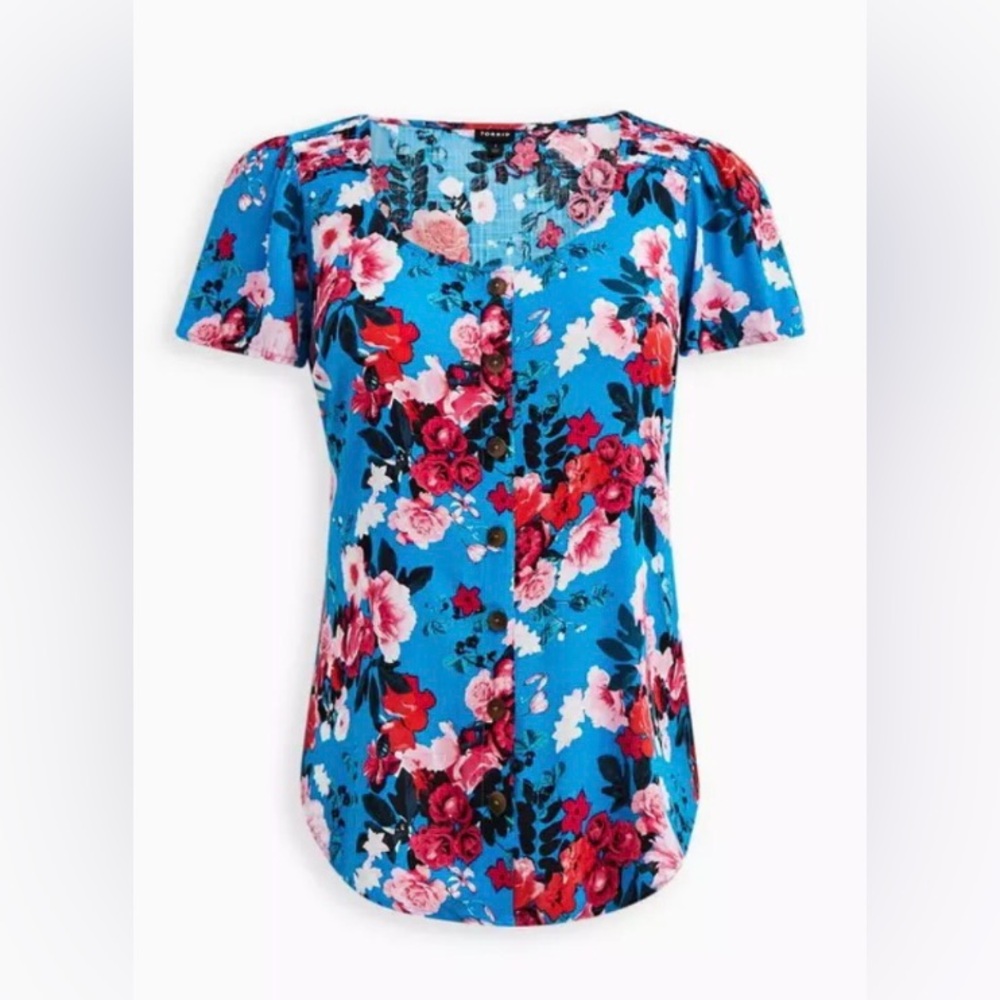 torrid Rayon Slub Button-Front Flutter Sleeve Top